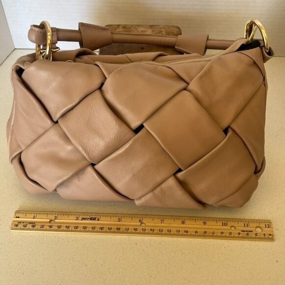 Valentina Fiore Buttery Leather Woven Crossbody Handbag Tan Pink Italy NWOT - Picture 8 of 8